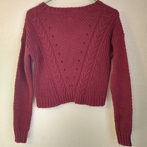 Crop Cable Knit Sweater Burgundy Pink Cotton Blend SO Heritage